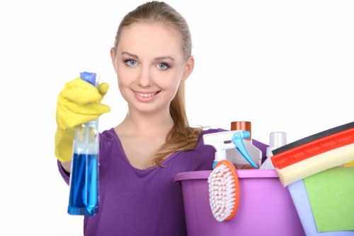 Carpet cleaning team investigating a service issue with notes and records